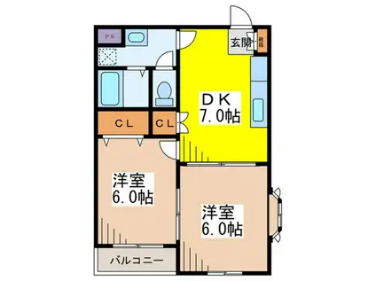 モリハイム中台(2DK/2階)の間取り写真