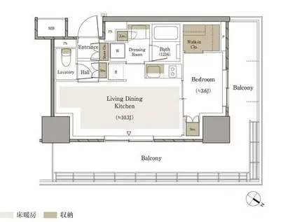 パークタワー向ケ丘遊園(1LDK/13階)の間取り写真