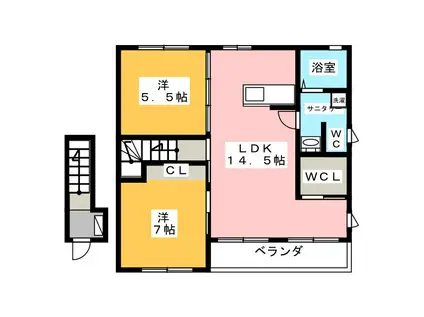 メゾンシャンティII(2LDK/2階)の間取り写真