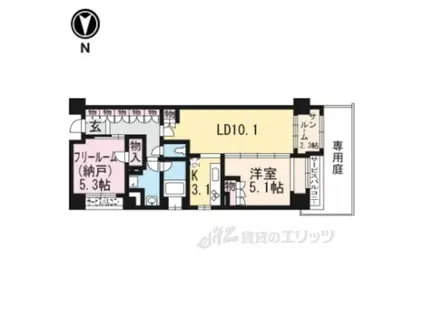 ロジュマン京都三条柳馬場(2LDK/1階)の間取り写真