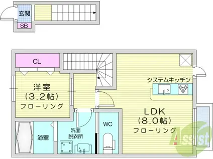 デュマンⅠ(1LDK/2階)の間取り写真