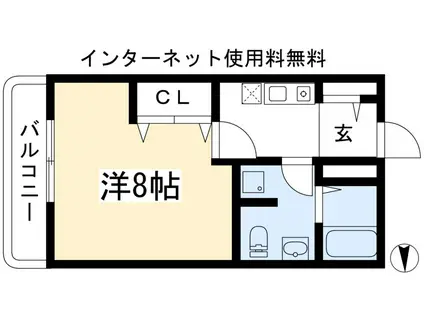 パークヒルズ宝ヶ池(1K/2階)の間取り写真