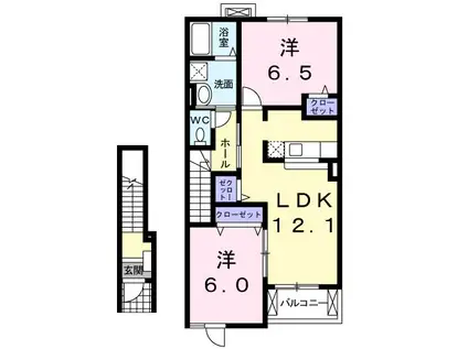 マーベラスビューD(2LDK/2階)の間取り写真