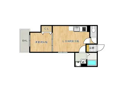 D PORTA CLAVEL(1LDK/2階)の間取り写真