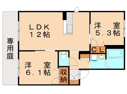 ノールカトレアII D棟(2LDK/1階)の間取り写真