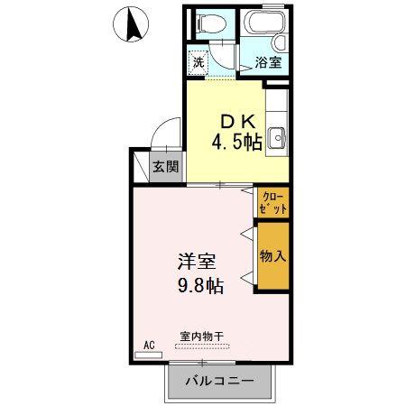 フロラシオン川内 I棟(1DK/1階)の間取り写真