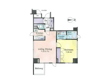 クオリア恵比寿イースト(1LDK/7階)の間取り写真