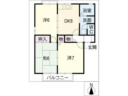 Tスプリング 中棟(3DK/1階)の間取り写真