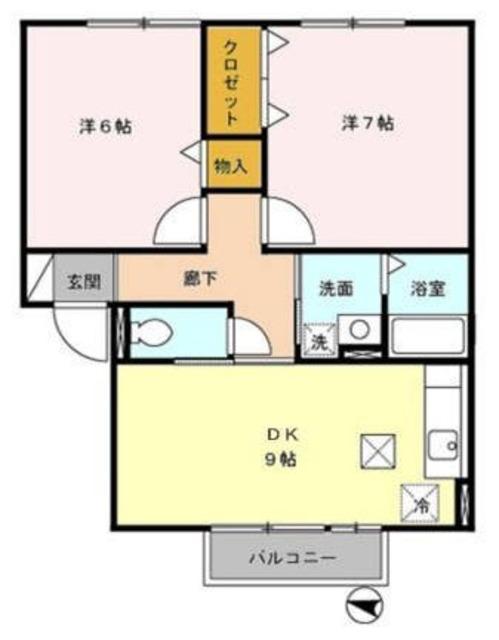 クレセントI(2DK/1階)の間取り写真