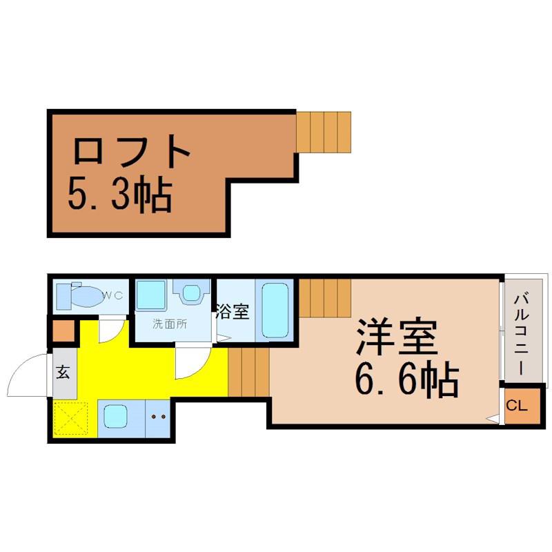 ハーモニーテラス川名町II(1SK/2階)の間取り写真