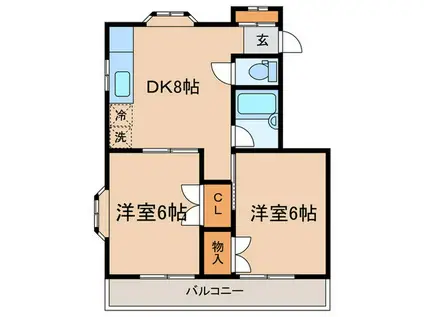 ドエル・カスピア(2DK/2階)の間取り写真