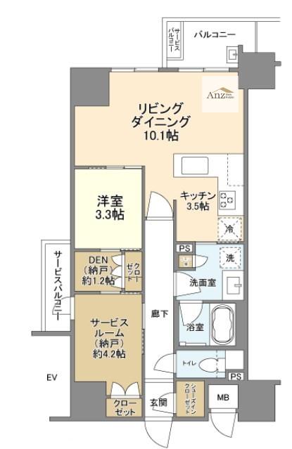 ファインレジデンス大阪本町(1SLDK/11階)の間取り写真
