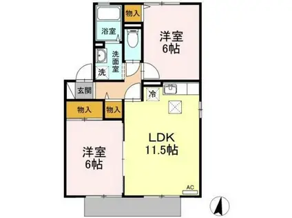 シャトル春水E棟(2LDK/1階)の間取り写真