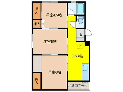 BLUE ROSE咲(3DK/4階)の間取り写真