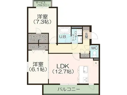 名古屋市西区平中町共同(2LDK/3階)の間取り写真