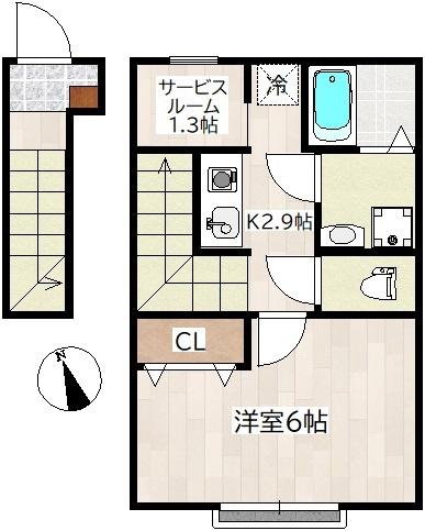 ホワイトローズIII(1SK/2階)の間取り写真