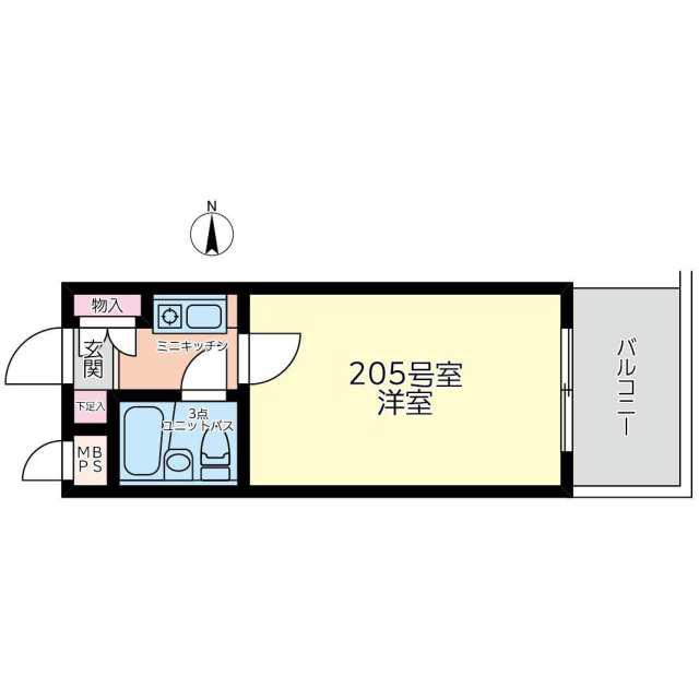 ライオンズマンション白楽(1K/2階)の間取り写真