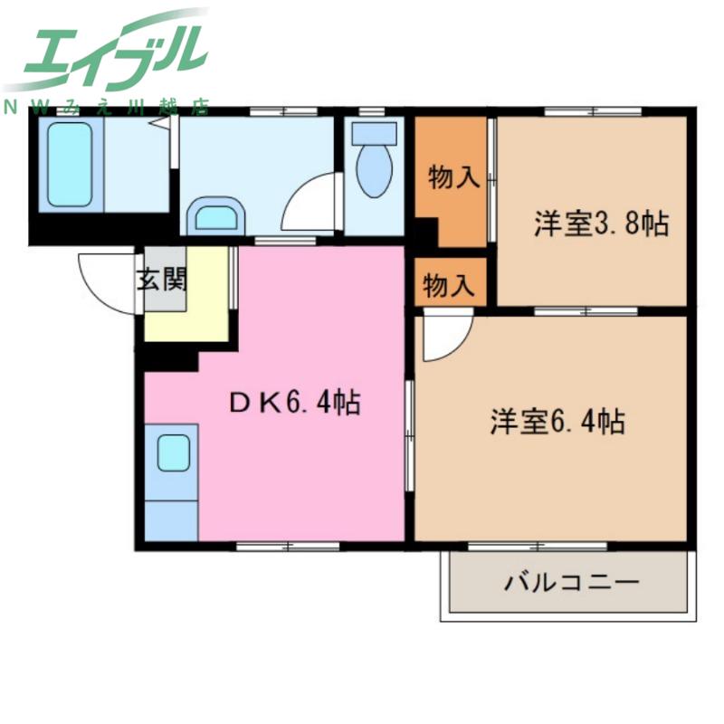 ウェンディ弐番館(2DK/2階)の間取り写真