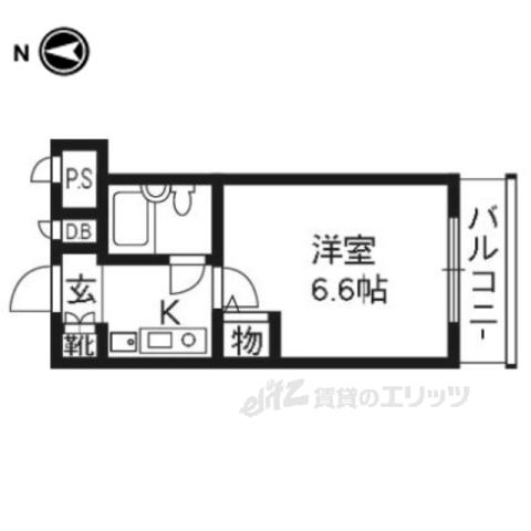 DETOM-1御所南(1K/2階)の間取り写真