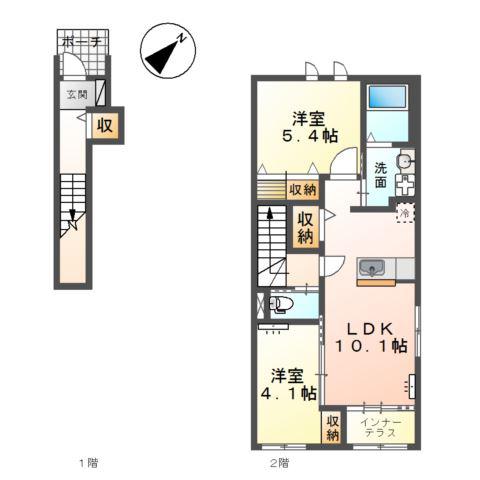 ひたちなか市足崎字原 アパートI期(2LDK/2階)の間取り写真
