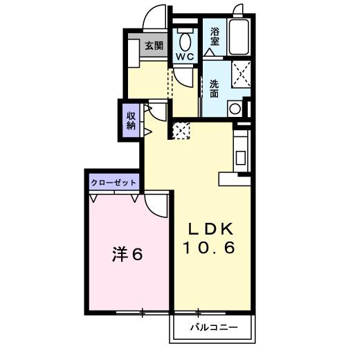 オークヒルI(1LDK/1階)の間取り写真