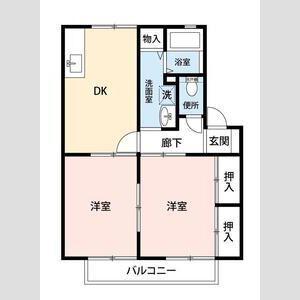 ロイヤルガーデン C棟(2DK/2階)の間取り写真