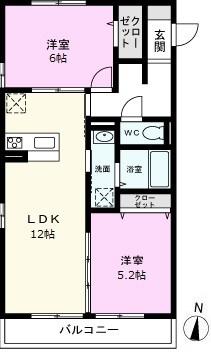 アンリシール・レイク(2LDK/2階)の間取り写真
