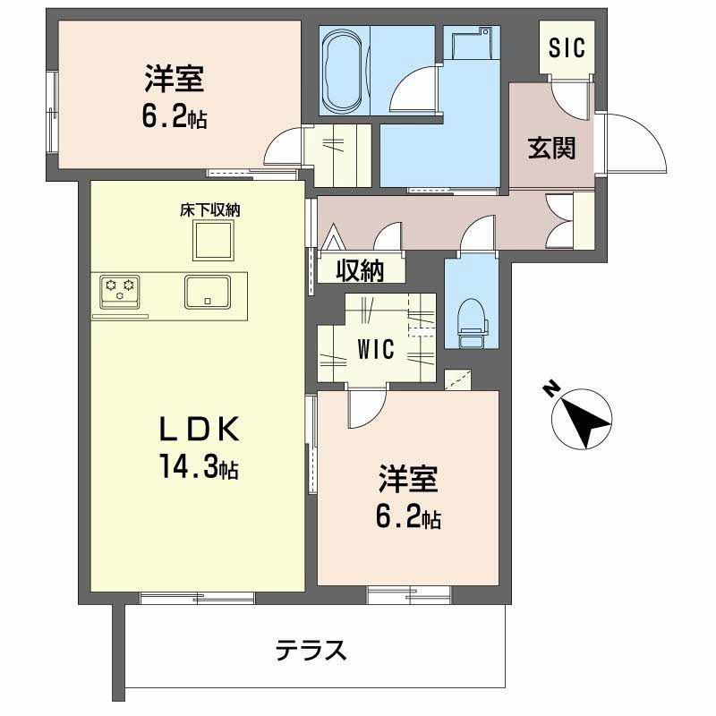 カヴァリエーレ(2LDK/1階)の間取り写真