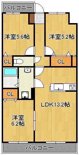 レジアス三ヶ森(3LDK/2階)の間取り写真