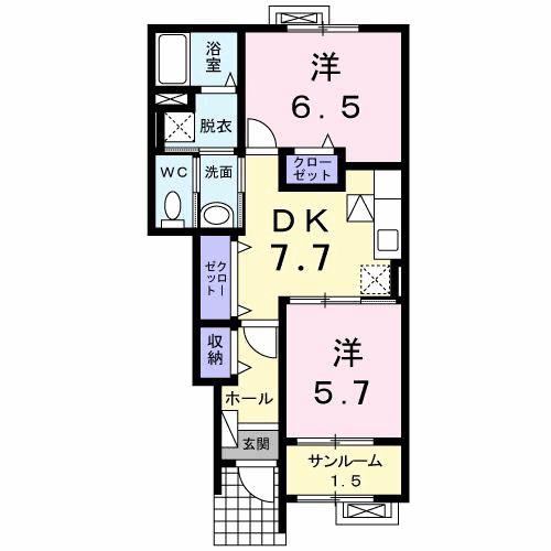 レジデンス・リュミエール(2DK/1階)の間取り写真