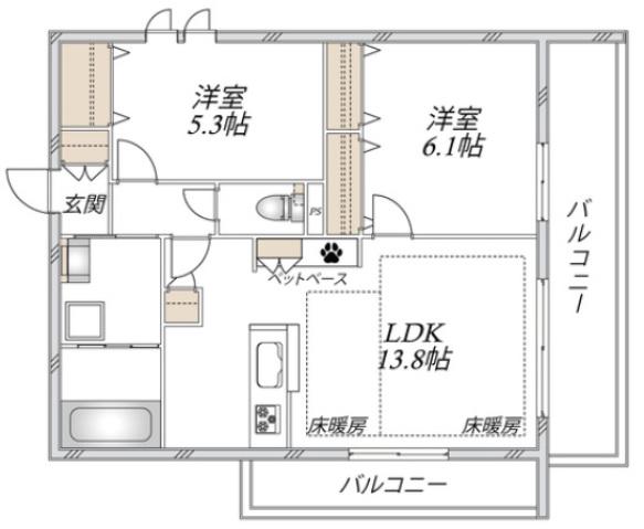 ラ セーヌ(2LDK/2階)の間取り写真