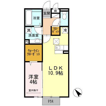 ドゥリヴェール(1LDK/1階)の間取り写真