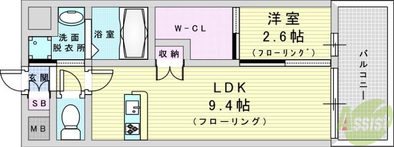 セレニテ東三国ミラク(1LDK/13階)の間取り写真