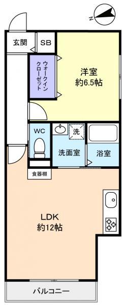ノイエレーベン津田沼(1LDK/2階)の間取り写真