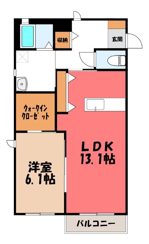 グランコート館林B(1LDK/1階)の間取り写真