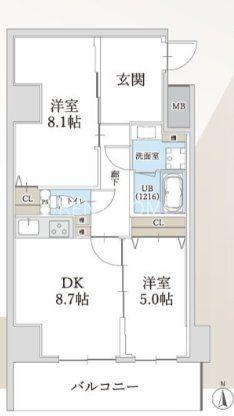 ハイラインV(2DK/5階)の間取り写真