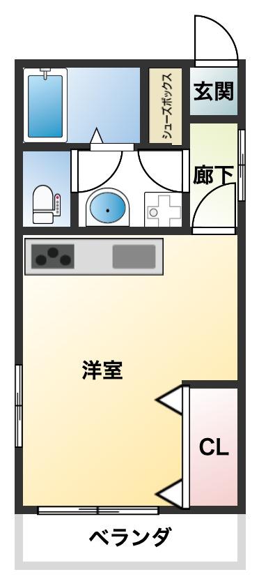 パールブリッジハウス(ワンルーム/2階)の間取り写真