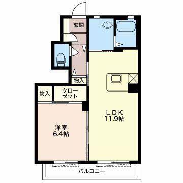 アンソレイエB(1LDK/1階)の間取り写真
