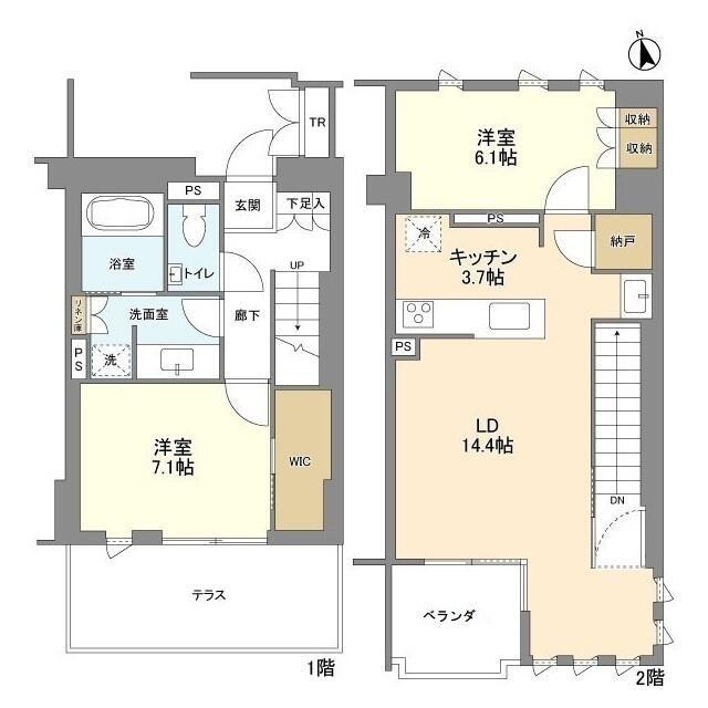 瀬田の杜 GARDEN & TERRACE W棟(2LDK/1階)の間取り写真