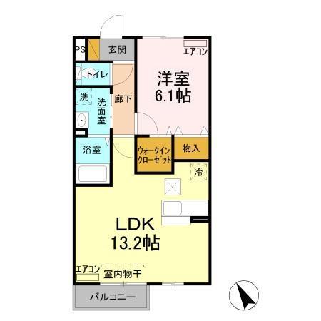 ローズガーデン II(1LDK/2階)の間取り写真