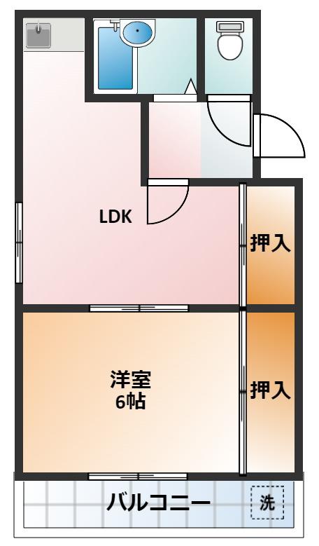 尾関ハイツ(1LDK/4階)の間取り写真