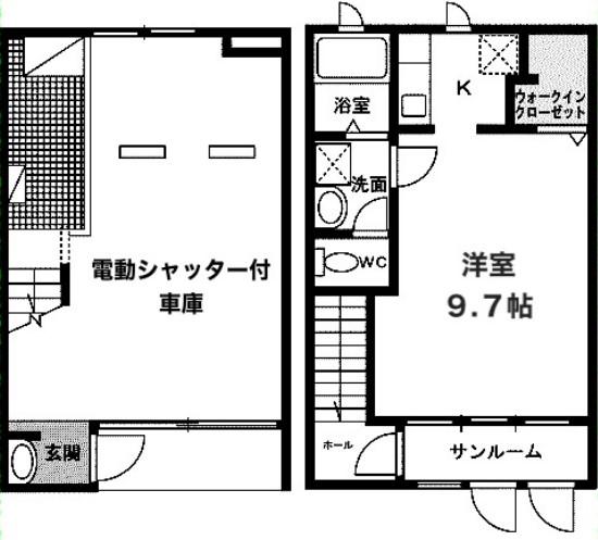 ガレージハウス スピネル(1SLK/1階)の間取り写真