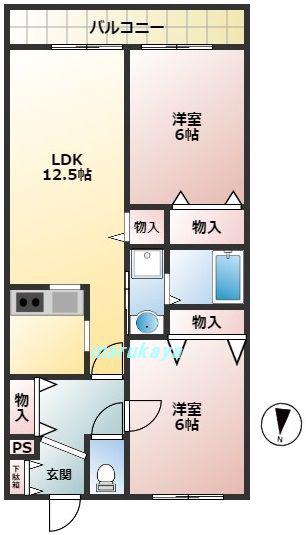 ファミールYAMANOYA C(2LDK/1階)の間取り写真