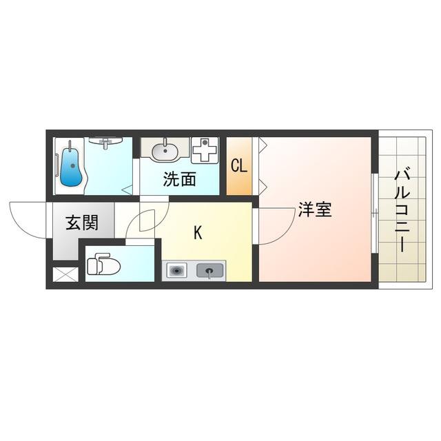 クレア伝法(1K/3階)の間取り写真