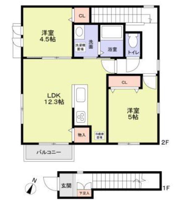 HYGGE-F(2LDK/2階)の間取り写真