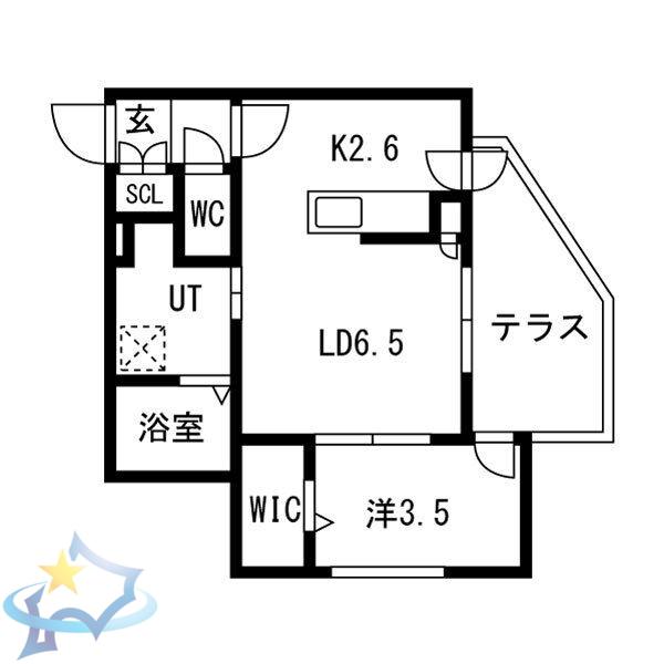 アルファスクエア北2西23(1LDK/1階)の間取り写真