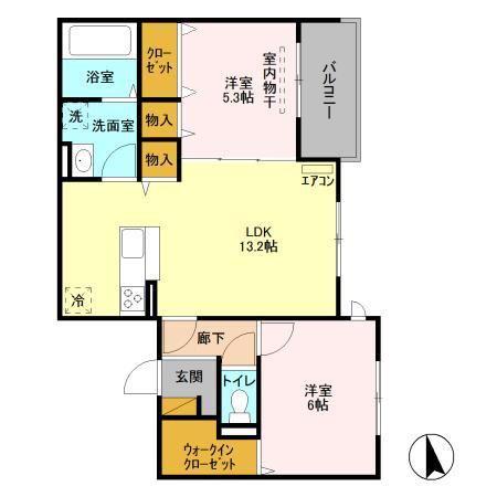 カサミエント(2LDK/2階)の間取り写真