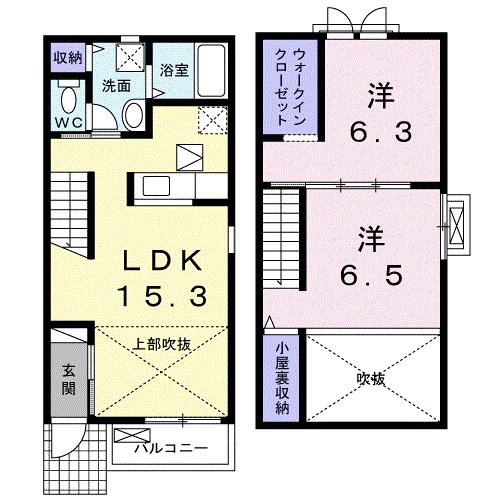 ルスカA(2LDK/1階)の間取り写真