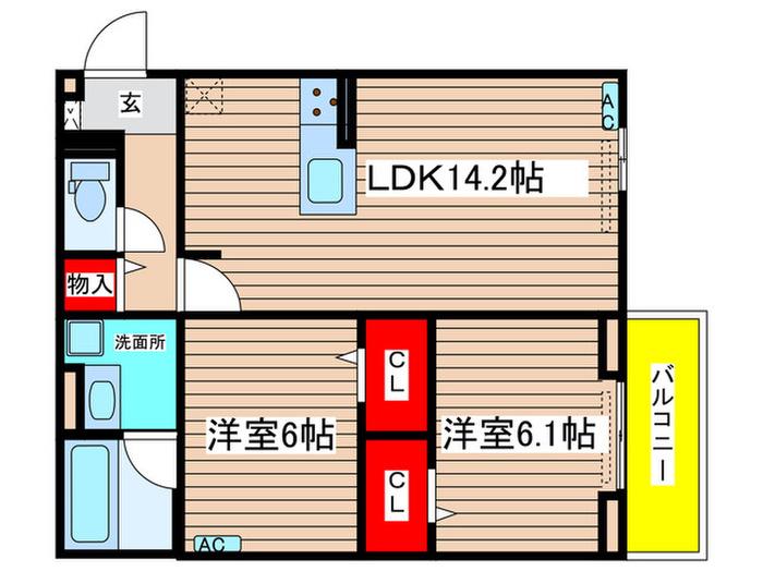 セレスティア唐山町(2LDK/3階)の間取り写真