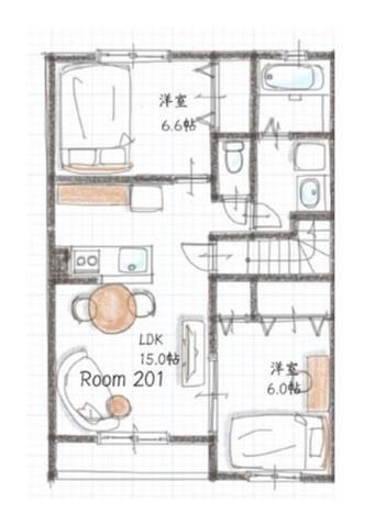 L`ESPOIR(2LDK/2階)の間取り写真